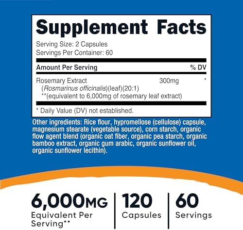 Extracto de Romero Nutricost 120 Cápsulas - Suplemento Vegano de Hoja de Romero, Sin Gluten, Sin OGM, 60 Porciones por Botella - imagen 2
