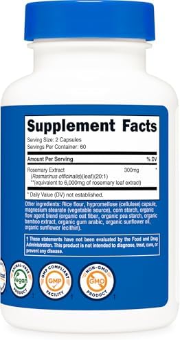 Extracto de Romero Nutricost 120 Cápsulas - Suplemento Vegano de Hoja de Romero, Sin Gluten, Sin OGM, 60 Porciones por Botella - imagen 5