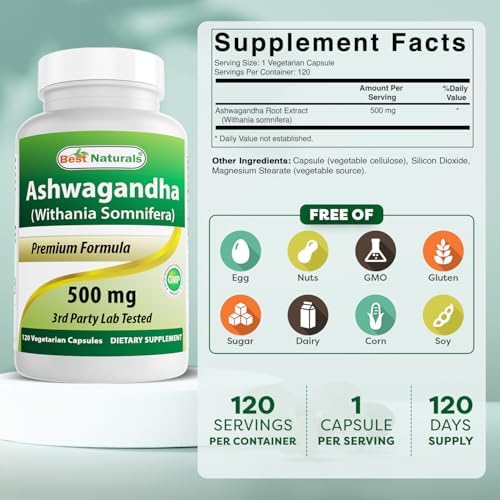 Extracto de Ashwagandha Best Naturals 500 Mg 120 Cápsulas (Paquete de 2) - imagen 2