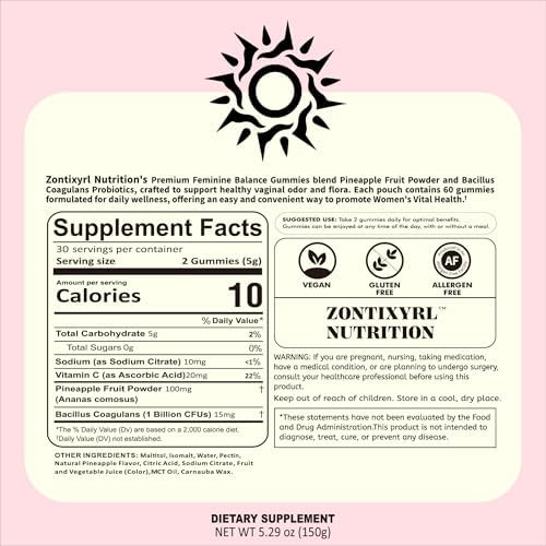 Gomitas Zontixyrl Premium para el Balance Femenino - Piña, Probioticos, Soporte Inmunológico, Veganas, Sin Gluten, 60 gomitas, 30 porciones - imagen 7