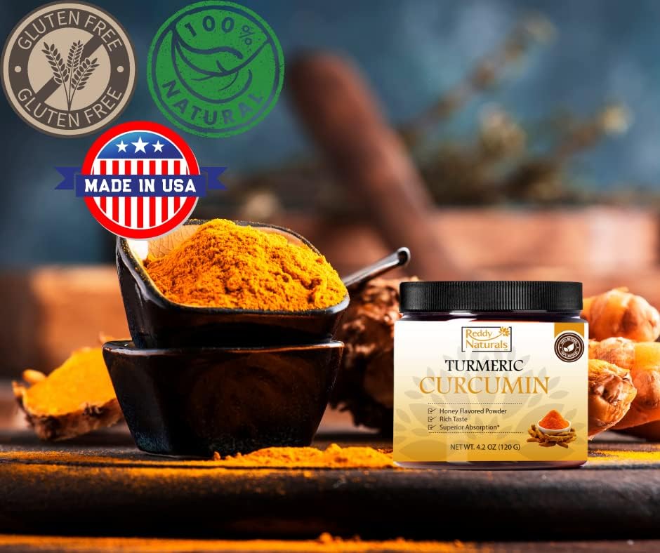 Reddy Naturals Polvo de Cúrcuma Curcumina con Pimienta Negra Piperina – 95% Curcuminoides – Sabor a Miel – Soporte para Articulaciones y Movilidad – - imagen 2