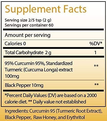 Reddy Naturals Polvo de Cúrcuma Curcumina con Pimienta Negra Piperina – 95% Curcuminoides – Sabor a Miel – Soporte para Articulaciones y Movilidad – - imagen 3