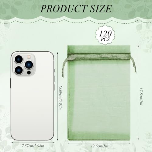 Bolsitas de Organza Verde Salvia 120PCS 5 x 7 Pulgadas con Cierre para Regalos, Joyas, Dulces - Boda, Baby Shower, Cumpleaños, Favor de Fiesta - imagen 2