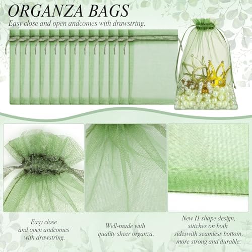 Bolsitas de Organza Verde Salvia 120PCS 5 x 7 Pulgadas con Cierre para Regalos, Joyas, Dulces - Boda, Baby Shower, Cumpleaños, Favor de Fiesta - imagen 3