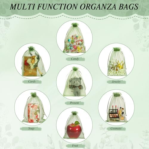 Bolsitas de Organza Verde Salvia 120PCS 5 x 7 Pulgadas con Cierre para Regalos, Joyas, Dulces - Boda, Baby Shower, Cumpleaños, Favor de Fiesta - imagen 4