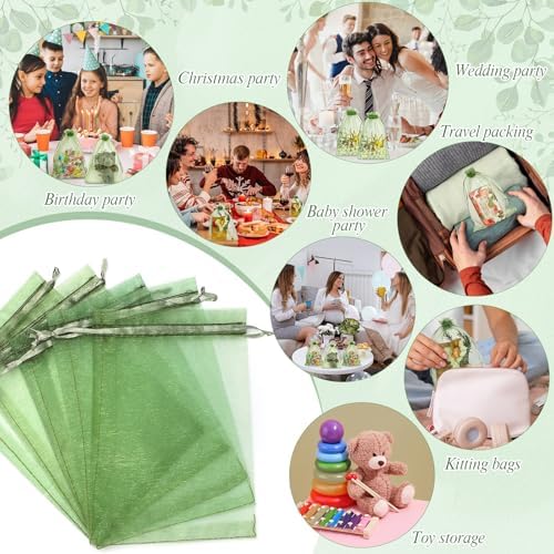 Bolsitas de Organza Verde Salvia 120PCS 5 x 7 Pulgadas con Cierre para Regalos, Joyas, Dulces - Boda, Baby Shower, Cumpleaños, Favor de Fiesta - imagen 6