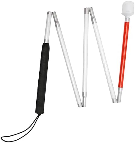 Bastón Blanco y Rojo Plegable para Ciegos con Punta de Bola de Malvavisco | Bastón de Movilidad Reflectante para Personas con Discapacidad Visual - imagen 1