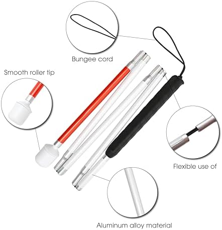 Bastón Blanco y Rojo Plegable para Ciegos con Punta de Bola de Malvavisco | Bastón de Movilidad Reflectante para Personas con Discapacidad Visual - imagen 4
