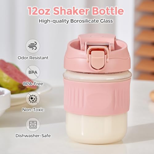 Botella Mezcladora de Vidrio LifmPlay de 12oz, Botella de Borosilicato a Prueba de Fugas para Batidos de Proteína con Bola de Acero Inoxidable - imagen 2