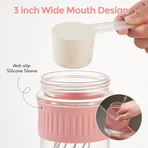 Botella Mezcladora de Vidrio LifmPlay de 12oz, Botella de Borosilicato a Prueba de Fugas para Batidos de Proteína con Bola de Acero Inoxidable - imagen 4