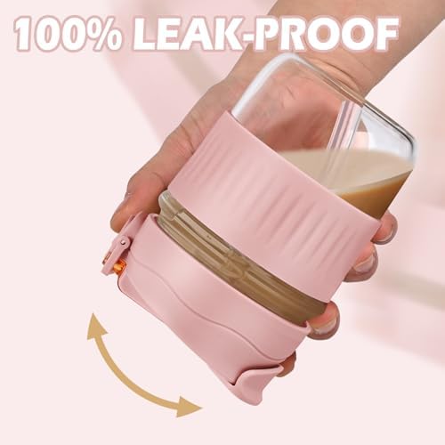 Botella Mezcladora de Vidrio LifmPlay de 12oz, Botella de Borosilicato a Prueba de Fugas para Batidos de Proteína con Bola de Acero Inoxidable - imagen 5