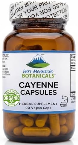 Cápsulas de Pimienta de Cayena Pure Mountain Botanicals - 90 Cápsulas Veganas Kosher - Suplemento Orgánico de 500mg con Capsaicina - 40000-60000 HU - imagen 1
