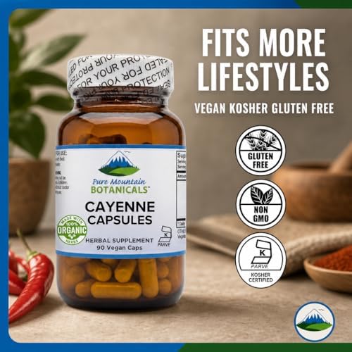 Cápsulas de Pimienta de Cayena Pure Mountain Botanicals - 90 Cápsulas Veganas Kosher - Suplemento Orgánico de 500mg con Capsaicina - 40000-60000 HU - imagen 3