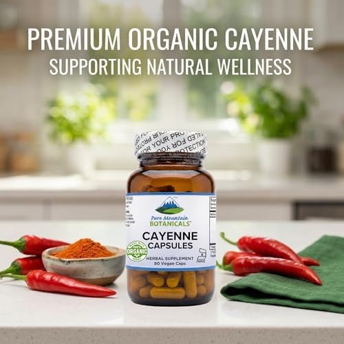 Cápsulas de Pimienta de Cayena Pure Mountain Botanicals - 90 Cápsulas Veganas Kosher - Suplemento Orgánico de 500mg con Capsaicina - 40000-60000 HU - imagen 4