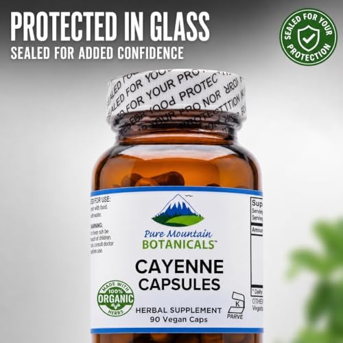 Cápsulas de Pimienta de Cayena Pure Mountain Botanicals - 90 Cápsulas Veganas Kosher - Suplemento Orgánico de 500mg con Capsaicina - 40000-60000 HU - imagen 5
