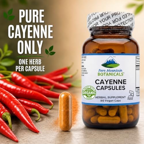 Cápsulas de Pimienta de Cayena Pure Mountain Botanicals - 90 Cápsulas Veganas Kosher - Suplemento Orgánico de 500mg con Capsaicina - 40000-60000 HU - imagen 7