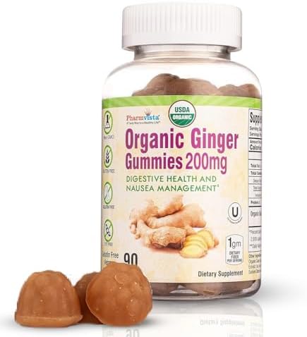 Gomitas de Jengibre Orgánicas USDA Pharmvista 200mg 90 piezas para el Manejo de Náuseas y Salud Digestiva - imagen 1