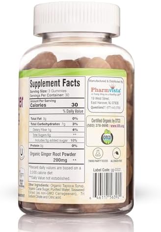 Gomitas de Jengibre Orgánicas USDA Pharmvista 200mg 90 piezas para el Manejo de Náuseas y Salud Digestiva - imagen 2