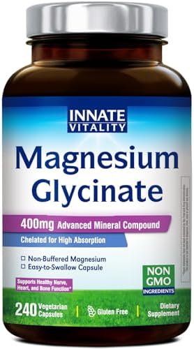 Suplemento de Magnesio Glicinato Innate Vitality 400mg, Alta Absorción, 240 Cápsulas Veganas, Sin Gluten, No Transgénico, Salud del Corazón y Huesos - imagen 1