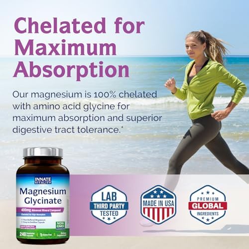 Suplemento de Magnesio Glicinato Innate Vitality 400mg, Alta Absorción, 240 Cápsulas Veganas, Sin Gluten, No Transgénico, Salud del Corazón y Huesos - imagen 5