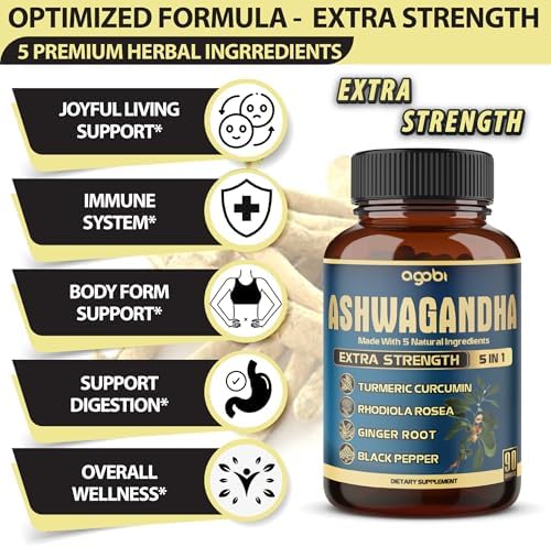Cápsulas de Extracto de Ashwagandha - Gran Potencia - Mezcla 5 en 1 de Jengibre, Cúrcuma, Rhodiola Rosea y Pimienta Negra - 90 Cápsulas para 3 Meses - imagen 3