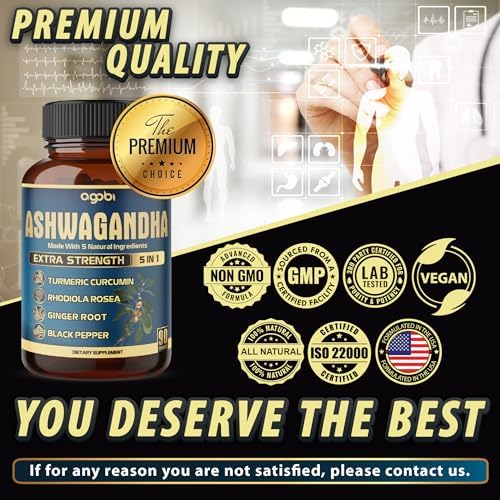 Cápsulas de Extracto de Ashwagandha - Gran Potencia - Mezcla 5 en 1 de Jengibre, Cúrcuma, Rhodiola Rosea y Pimienta Negra - 90 Cápsulas para 3 Meses - imagen 6