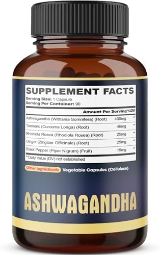 Cápsulas de Extracto de Ashwagandha - Gran Potencia - Mezcla 5 en 1 de Jengibre, Cúrcuma, Rhodiola Rosea y Pimienta Negra - 90 Cápsulas para 3 Meses - imagen 7