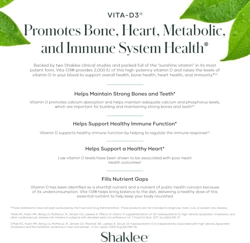 Shaklee - Vita-D3® 2,000 IU - Vitamina D3 de Alta Potencia para Huesos, Corazón e Inmunidad | Mejora la Absorción de Calcio | 90 Tabletas - imagen 2