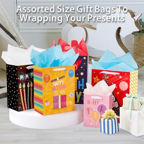 Bolsas de Regalo de Cumpleaños Miakutho con Manijas de Cinta y Papel de Seda (6 Bolsas: 2 Extra Grandes 15, 2 Grandes 13, 2 Medianas 9) para Niños y - imagen 4
