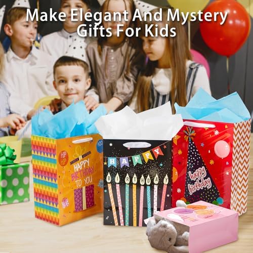 Bolsas de Regalo de Cumpleaños Miakutho con Manijas de Cinta y Papel de Seda (6 Bolsas: 2 Extra Grandes 15, 2 Grandes 13, 2 Medianas 9) para Niños y - imagen 5