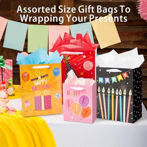 Bolsas de Regalo de Cumpleaños Miakutho con Manijas de Cinta y Papel de Seda (6 Bolsas: 2 Extra Grandes 15, 2 Grandes 13, 2 Medianas 9) para Niños y - imagen 7