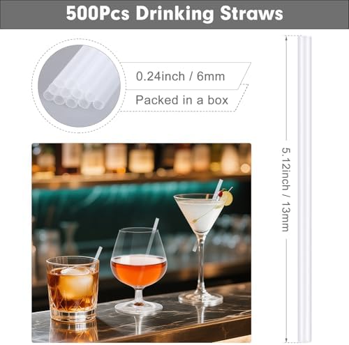 [500 Pzs] Popotes Desechables Transparentes de 5 Pulgadas - Diámetro de 0.24'' para Café y Cócteles, Popotes Cortos para Bar, Café, Club y Cocina - imagen 2