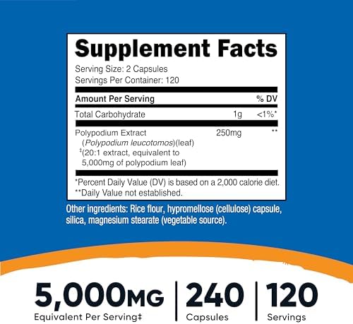 Nutricost Extracto de Polypodium Leucotomos 240 Cápsulas - 120 Porciones, Vegano, Libre de OGM y Gluten - imagen 2