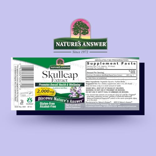 Nature's Answer Extracto de Hierba Skullcap Sin Alcohol, 1 Onza Líquida - imagen 2
