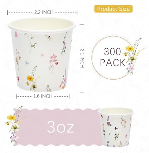 Paquete de 300 Vasos de Papel Crisky 3oz Desechables, Diseño Floral Elegante, Bebidas Calientes/Frias, Ideal para Fiestas, Hogar, Picnics y Eventos - imagen 2