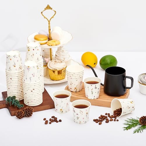 Paquete de 300 Vasos de Papel Crisky 3oz Desechables, Diseño Floral Elegante, Bebidas Calientes/Frias, Ideal para Fiestas, Hogar, Picnics y Eventos - imagen 4