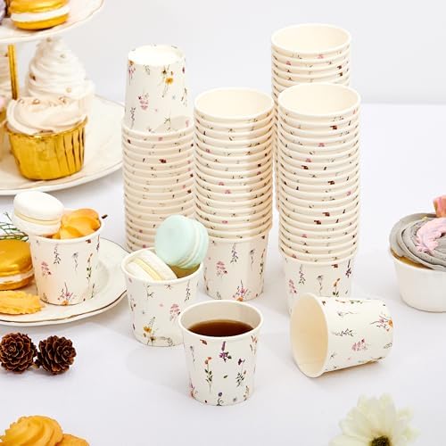 Paquete de 300 Vasos de Papel Crisky 3oz Desechables, Diseño Floral Elegante, Bebidas Calientes/Frias, Ideal para Fiestas, Hogar, Picnics y Eventos - imagen 6