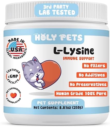 Holy Pets Polvo de L-Lisina 100% Puro para Gatos – Sin Saborizantes, Rellenos ni Conservadores – 1,000mg por Cucharada – Apoyo Inmunológico, - imagen 1