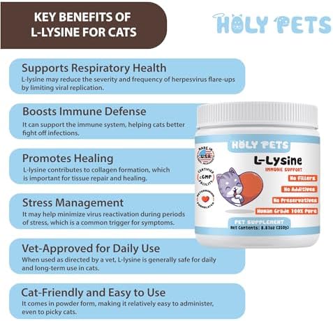 Holy Pets Polvo de L-Lisina 100% Puro para Gatos – Sin Saborizantes, Rellenos ni Conservadores – 1,000mg por Cucharada – Apoyo Inmunológico, - imagen 2