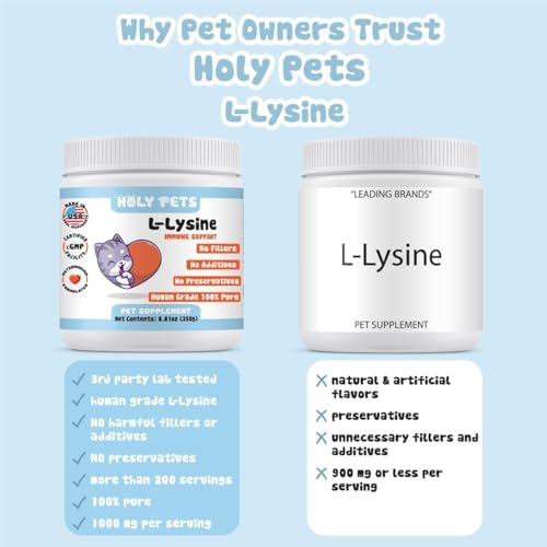 Holy Pets Polvo de L-Lisina 100% Puro para Gatos – Sin Saborizantes, Rellenos ni Conservadores – 1,000mg por Cucharada – Apoyo Inmunológico, - imagen 3