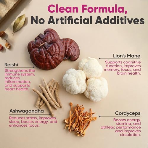 Gomitas de Champiñones E&H Farms para Sueño, Enfoque y Energía - Suplemento Vegano Bajo en Calorías con Lion's Mane, Reishi, Cordyceps y Ashwagandha - imagen 4
