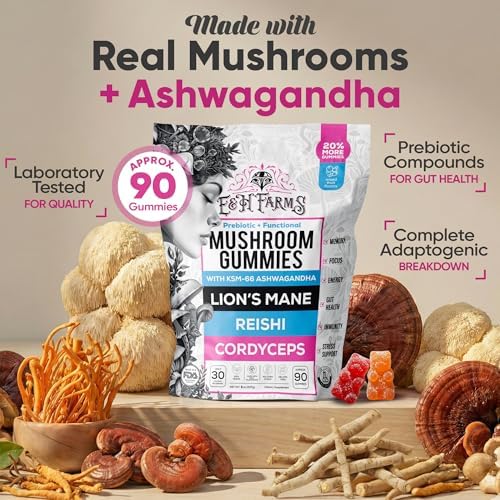 Gomitas de Champiñones E&H Farms para Sueño, Enfoque y Energía - Suplemento Vegano Bajo en Calorías con Lion's Mane, Reishi, Cordyceps y Ashwagandha - imagen 6