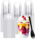 Kosotody Paquete de 50 Vasos de Plástico Transparentes de 16oz con Tapa Domo (Sin Agujero) y Cucharitas Desechables para Postres, Yogur, Pudding, - imagen 1