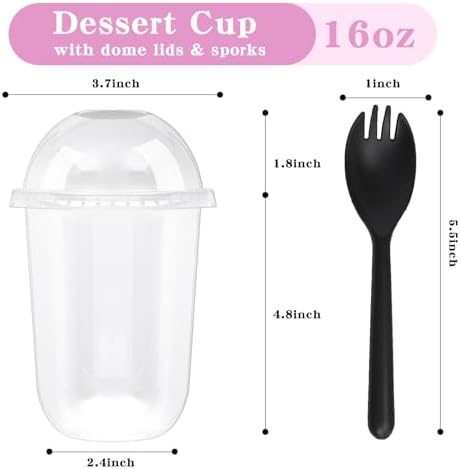 Kosotody Paquete de 50 Vasos de Plástico Transparentes de 16oz con Tapa Domo (Sin Agujero) y Cucharitas Desechables para Postres, Yogur, Pudding, - imagen 2