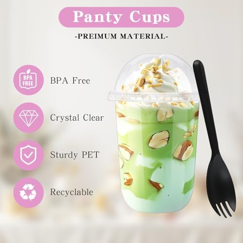 Kosotody Paquete de 50 Vasos de Plástico Transparentes de 16oz con Tapa Domo (Sin Agujero) y Cucharitas Desechables para Postres, Yogur, Pudding, - imagen 3