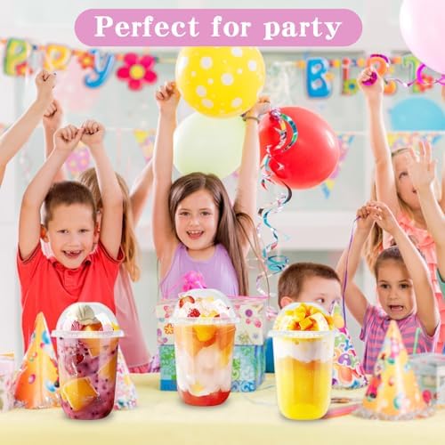 Kosotody Paquete de 50 Vasos de Plástico Transparentes de 16oz con Tapa Domo (Sin Agujero) y Cucharitas Desechables para Postres, Yogur, Pudding, - imagen 5