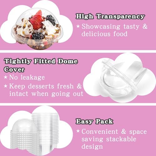 Kosotody Paquete de 50 Vasos de Plástico Transparentes de 16oz con Tapa Domo (Sin Agujero) y Cucharitas Desechables para Postres, Yogur, Pudding, - imagen 6