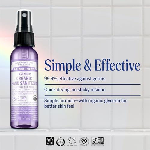 Dr. Bronner's - Spray Desinfectante de Manos Orgánico (Lavanda, 2 Onzas, Paquete de 2) - Fórmula Simple y Efectiva, Limpia e Hidrata Sin Químicos - imagen 2