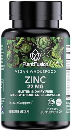 Suplementos de Zinc Vegano PlantFusion 22 mg – Complejo de Alimentos Integrales, Citrato de Zinc Quelado de Hoja de Guayaba Orgánica para Apoyo - imagen 1