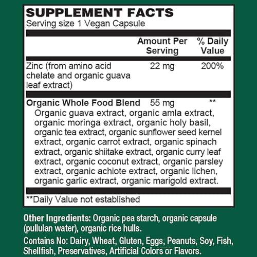 Suplementos de Zinc Vegano PlantFusion 22 mg – Complejo de Alimentos Integrales, Citrato de Zinc Quelado de Hoja de Guayaba Orgánica para Apoyo - imagen 4